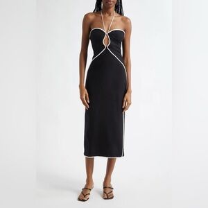 FARM RIO Contrast Detail Center Cutout Linen Blend Midi Dress